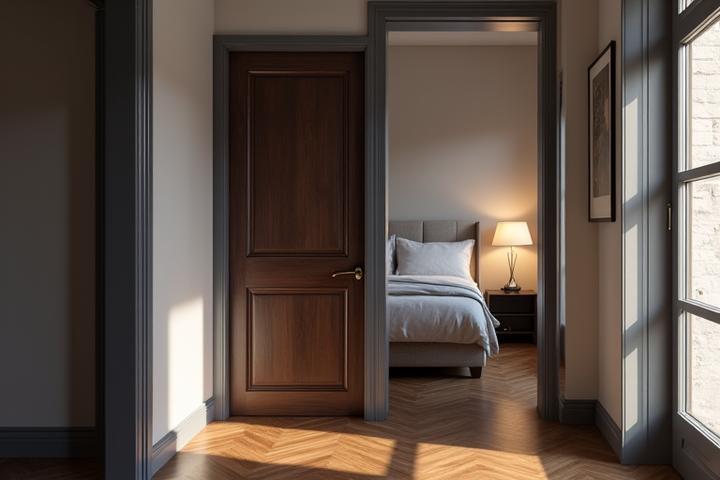 Before and after of a Brooklyn brownstone door renovation, showcasing an elegant soundproof wooden door.